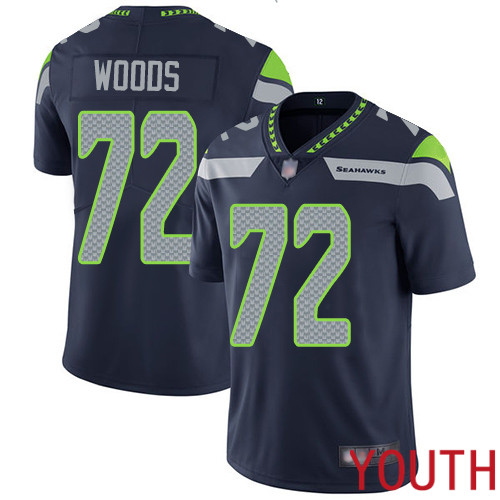 Seattle Seahawks Limited Navy Blue Youth Al Woods Home Jersey NFL Football #72 Vapor Untouchable